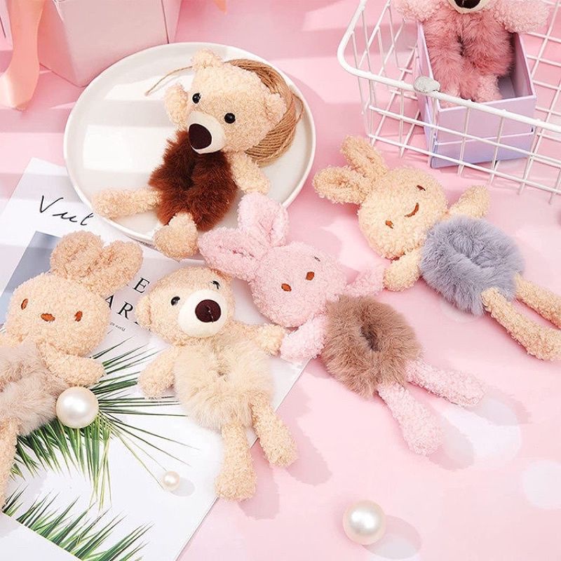 PLUSH BEAR RABBIT SCRUNCHY / IKAT RAMBUT KOREA ANAK KECIL BONEKA BERUANG KELINCI / SCRUNCHIE /IKAT RAMBUT KOREA ANAK KECIL BONEKA BERUANG KELINCI / SCRUNCHIE / KUNCIR TEDDY BEAR / IKAT RAMBUT BEAR