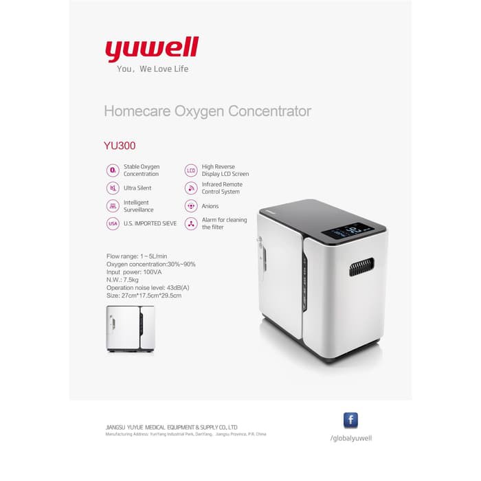 Yuwell YU300 Oxygen Concentrator Homecare / Mesin Generator Oksigen Yuwell YU300