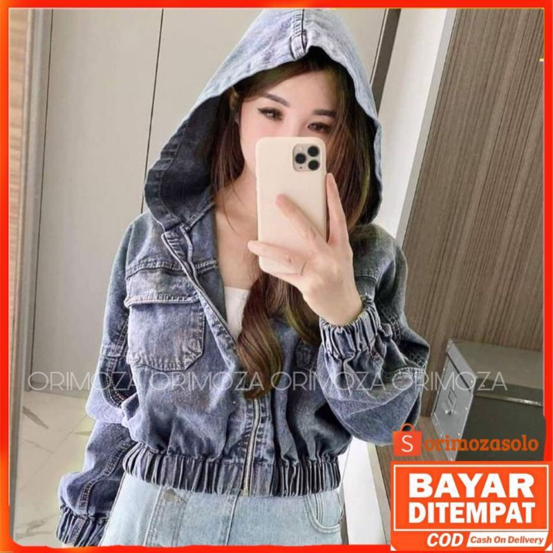 JAKET JEANS WANITA HODIE JAKET CEWEK JUMBO OVERSIZE JINS DENIM JAKET LEPIS KEKINIAN-3