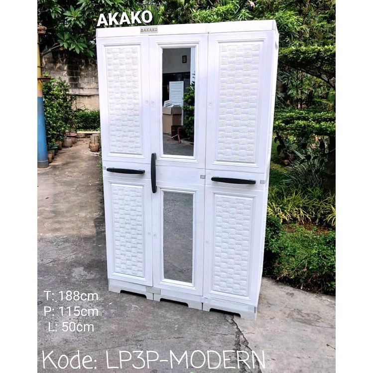 JUMBO LEMARI PLASTIK AKAKO ELEGANT 3 PINTU KACA LP3EP MODERN LP3P MODERN LEMARI GANTUNG KACA FULL KUNCI LEMARI PAKAIAN MODERN