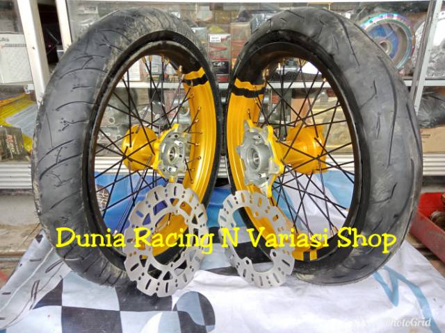 Sepaket Velg Supermoto CRF 150 ring 17 Supermoto tromol ori CRF Ban Tubles paketan siap pasang