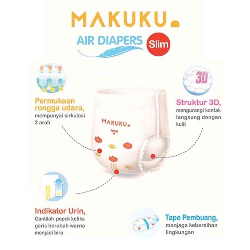 MAKUKU PANTS SLIM / TAPE SLIM DIAPERS UKURAN NB28 / S38 / M32 /M36 / L34 / XL32 / XXL28