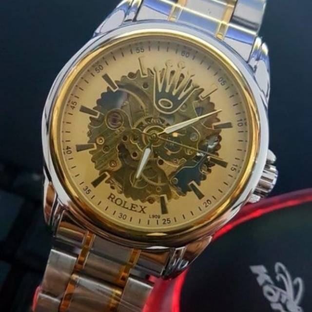 JAM TANGAN OTOMATIS ROLEX SKELETON CHAIN COMBINASI SERIES UNTUK PRIA