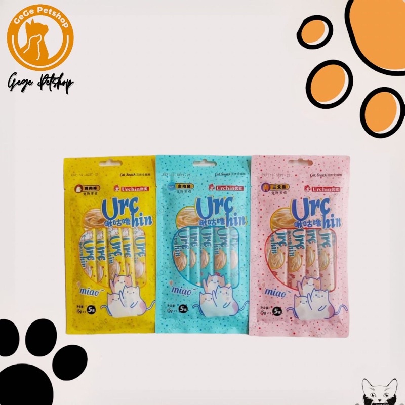 Makanan Snack Kucing URCHIN Miao Creamy Treats (15grx5)