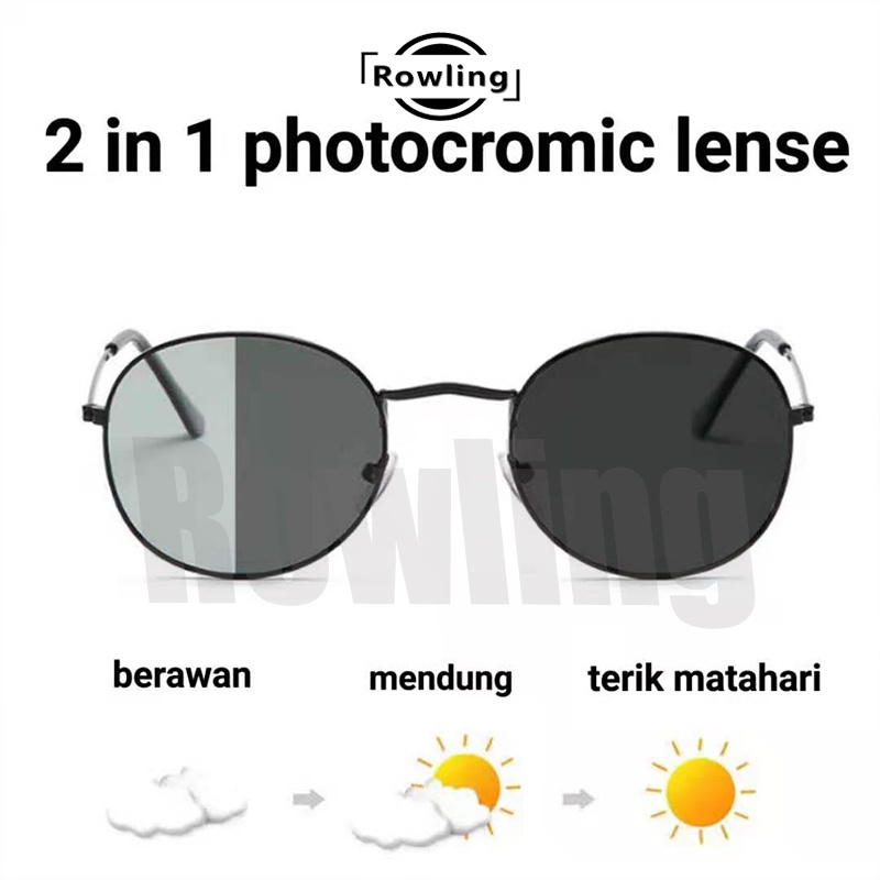 Rowling (PC-180)2 In 1 Kacamata lensa Hitam  Photocromic Import  Fashion Terbaru  Khusus Siang dan Malam