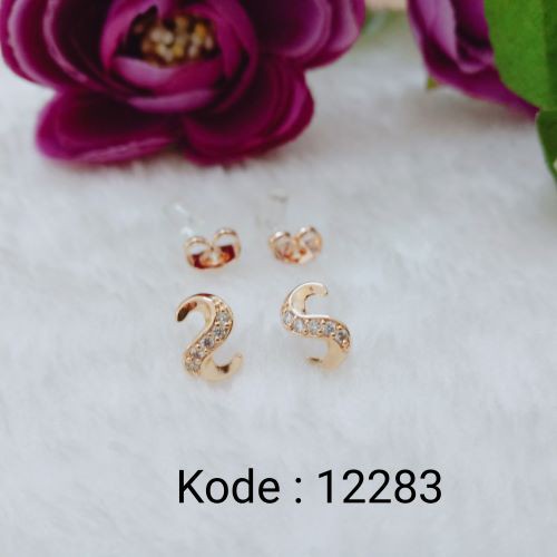 [BAYAR DITEMPAT] P12283 Anting Antik tusuk model S Lapis Emas Pusat Xuping Jakarta