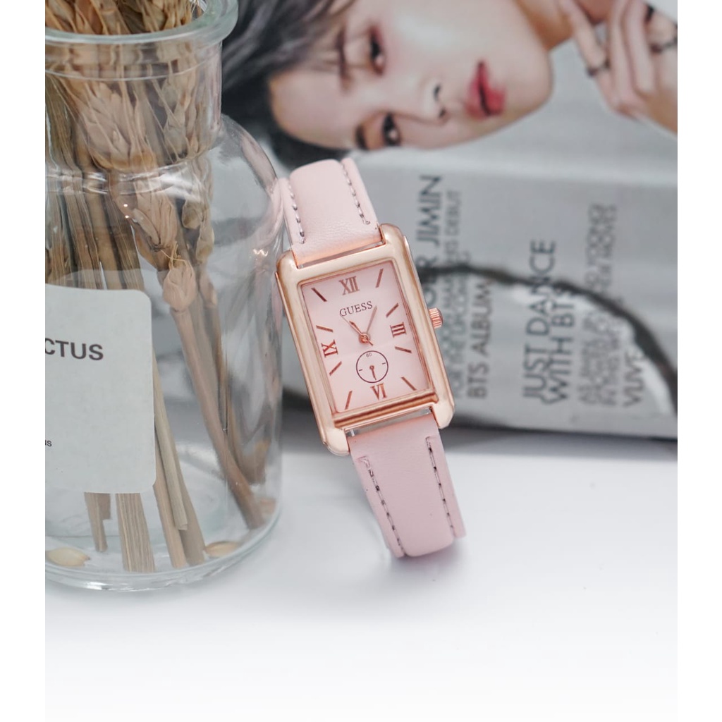 BAJ Jam Tangan Quartz Strap Rubber PU Analog Casual Gaya Retro Wanita Bulat Angka Watch Korean Fashion Balok RM054