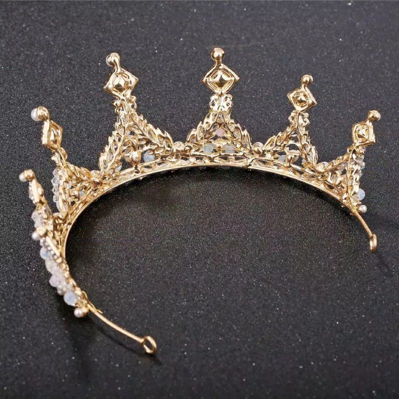 FerenHongXia mahkota tiara warna gold kristal berlian imitasi untuk wanita