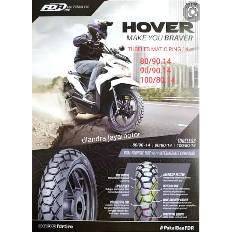 BAN FDR HOVER SCOOTER MATIC TUBELES ( 80/90 - 90/90 - 100/80 RING 14 ) FREE PENTIL ALL MATIC