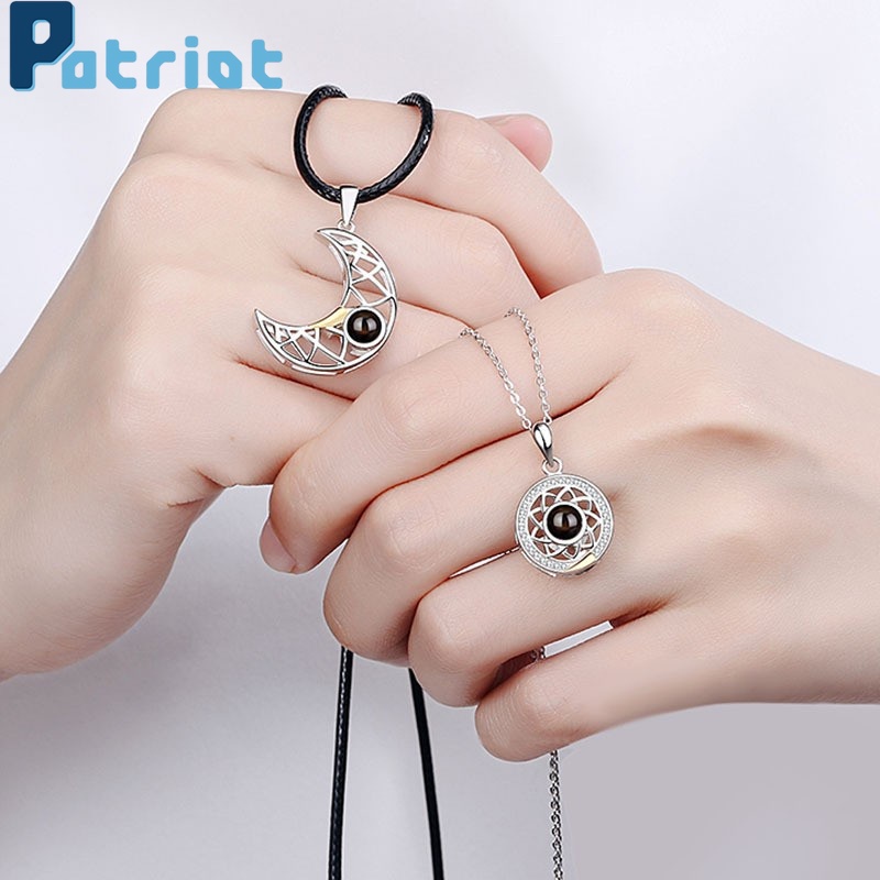 [ 2Pcs/Set Creative Metal Sun And Moon Pendant Necklace  Sliver Lover Necklace ] [  Lover Couple Gifts Jewelry Accessories ]