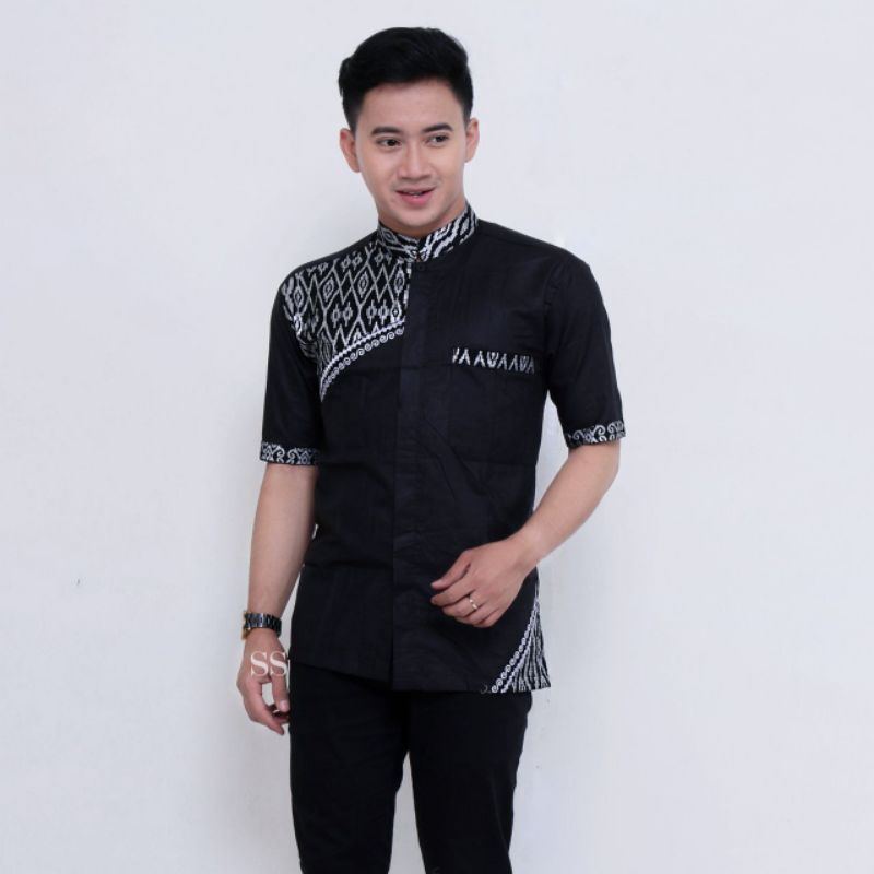 Baju Koko Kombinasi-Batik lengan pendek/baju pria dewasa model terbaru