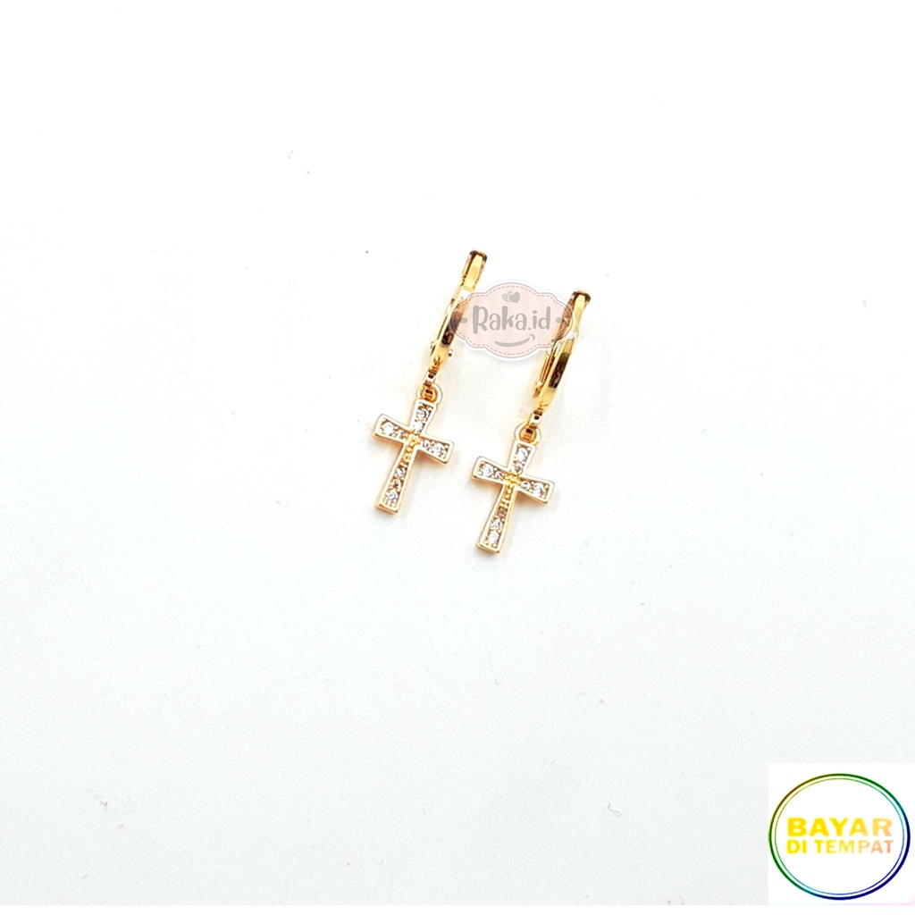 Anting Clip / Klip Salib List Mas Gold Perhiasan Aksesoris Wanita Lapis Emas 18k 821