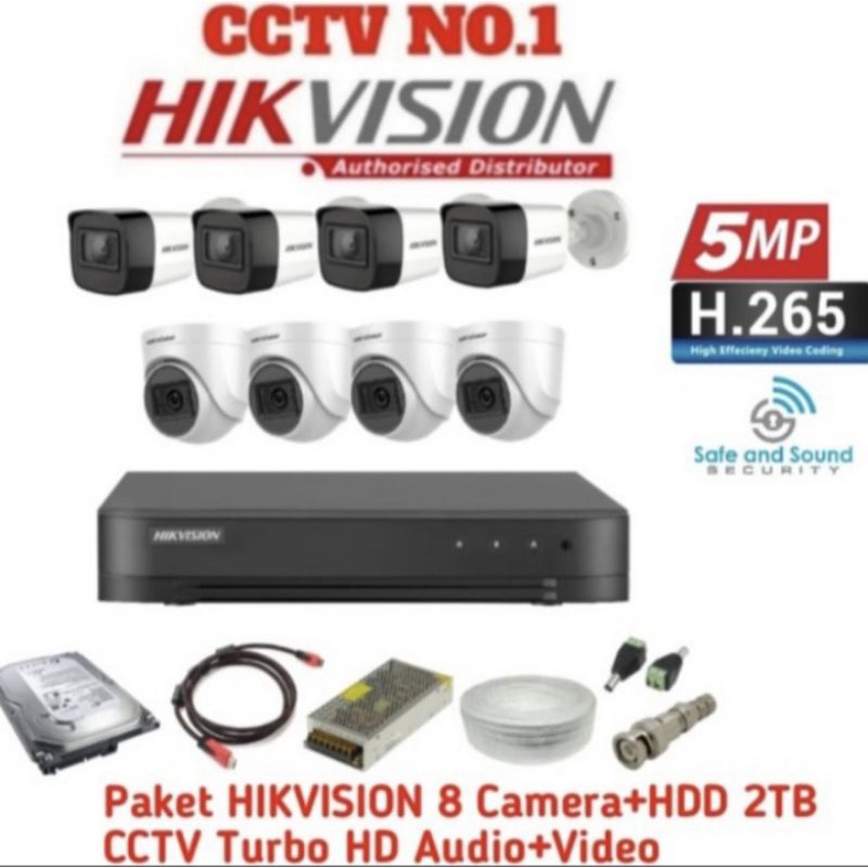 PAKET CCTV HIKVISION 5MP 8 CHANNEL 8 KAMERA PLUS AUDIO / Komplit