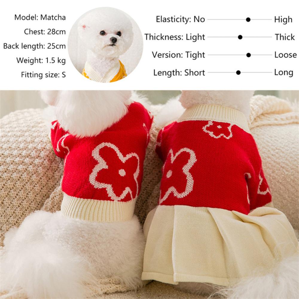 TIMEKEY Puppy Hand-painted Flowers Couples Sweater Autumn and Winter Warm Teddy Dog Knitted Clothes XS-XL T5U7