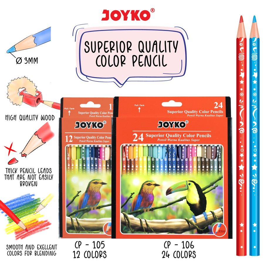 

BEST SELLER Joyko Pensil Warna Color Pencils Hexagonal Grip - 12Warna