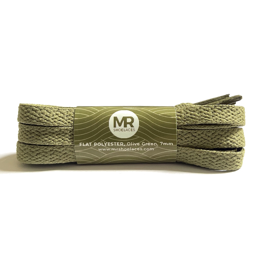 MR Shoelaces FP30 Hijau Zaitun (Olive Green) Tali Sepatu Polyester Pipih Flat 7mm 80cm 90cm 100cm 120cm 130cm 150cm 180cm 200cm untuk Sneakers - Premium Shoelace