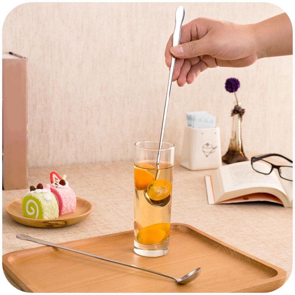 Suyou Sendok Es Krim / Madu Gagang Panjang Bahan Stainless Steel Warna Silver