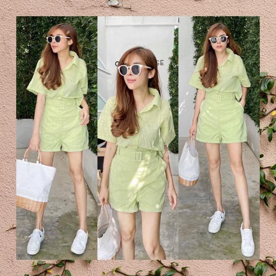 Audrey Linen Shirt & Shorts Set | Set Kemeja Celana Pendek Korea Set Baju Celana Pastel Set Casual S