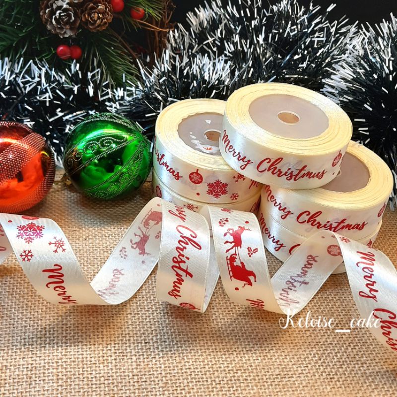 

PITA SATIN NATAL/ MERRY CHRISTMAS WARNA CREAM UKURAN 2.5 CM