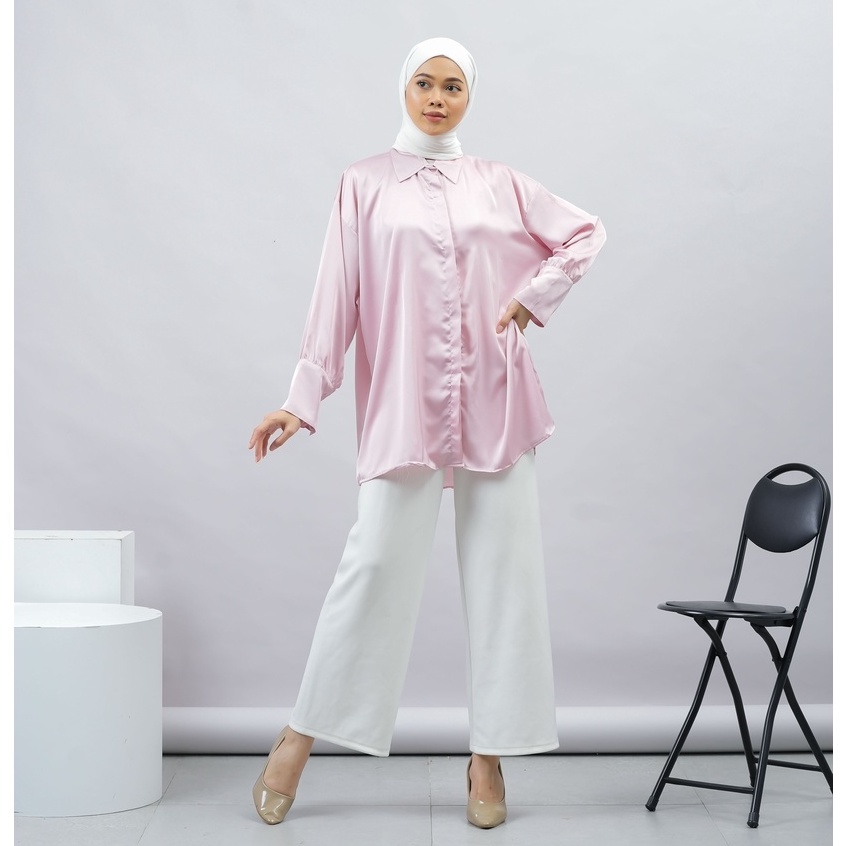 KEMEJA SILK SATIN NIA DAILY OFFICE LONG SHIRT PREMIUM B508 CO