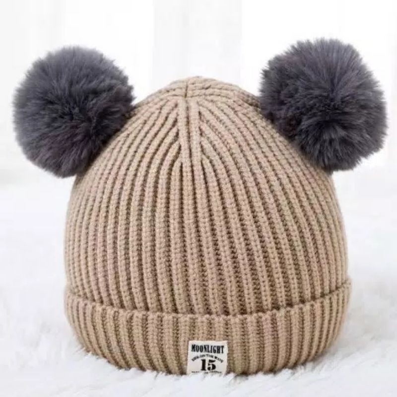 Topi Bayi Rajut Pompom 2 | Topi Korea Moonlight