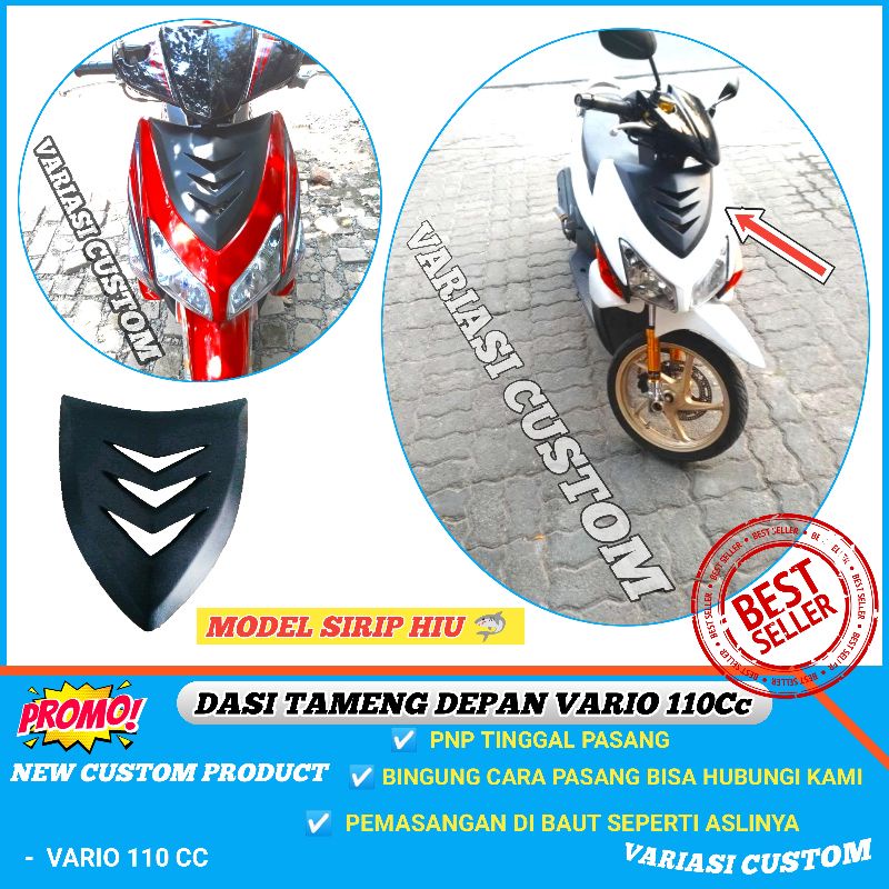 Dasi Panel Tameng Depan Vario Lama 110 Karbu Black Doff Custom sirip hiu