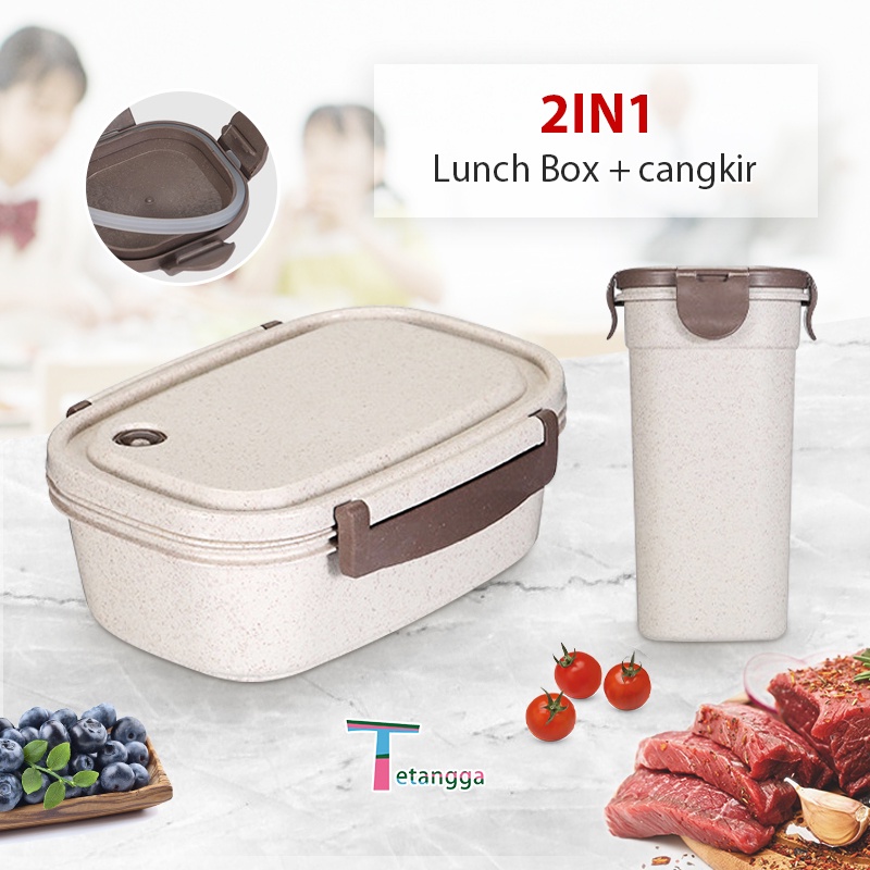 Kotak Tempat Makan / Lunch Box / Bento Set Jerami Lunch Box With Free Sendok /Jerami Gandum