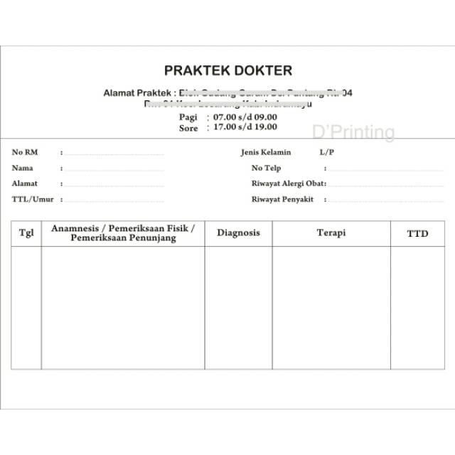 

Kartu Pasien/ Kartu RM UK 20cm x 16cm bolak balik