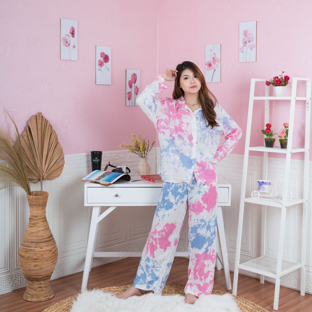 Galaxy Longsleeve Set - Baju Tidur Tie Dye Set / Daily Set / Piyama Kemeja Set PP Fit XL-2