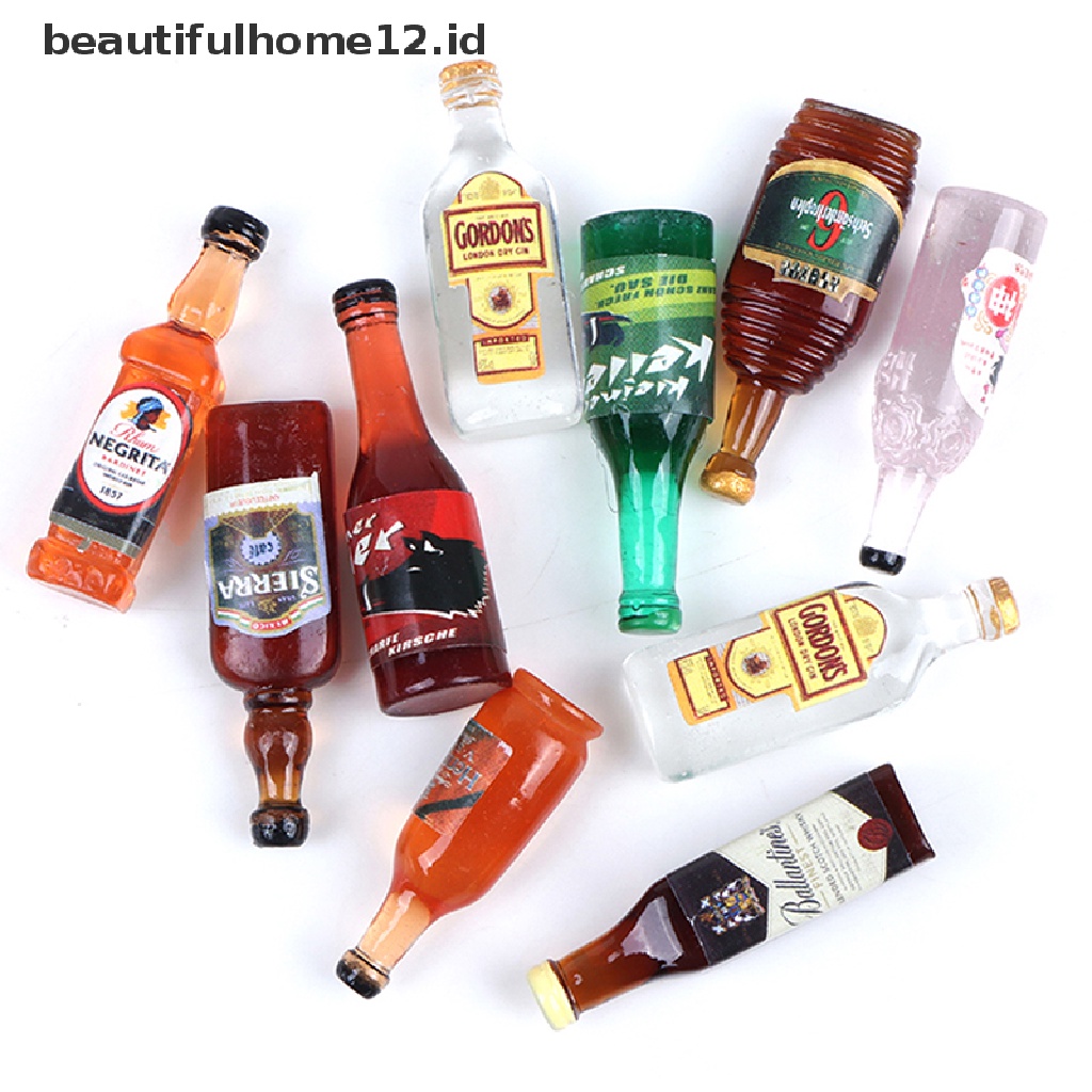 【beautifulhome12.id】 10Pcs 1:12 Dollhouse Miniature Drinks Wine Model Doll Kitchen Food Accessories .