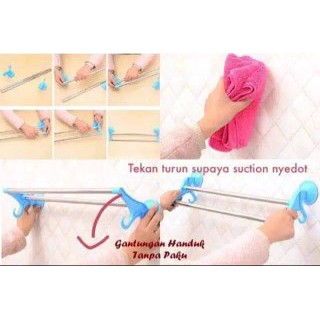 IMPORT - Rak Handuk 2 pipa gantung kamar mandi suction system unik tanpa bor