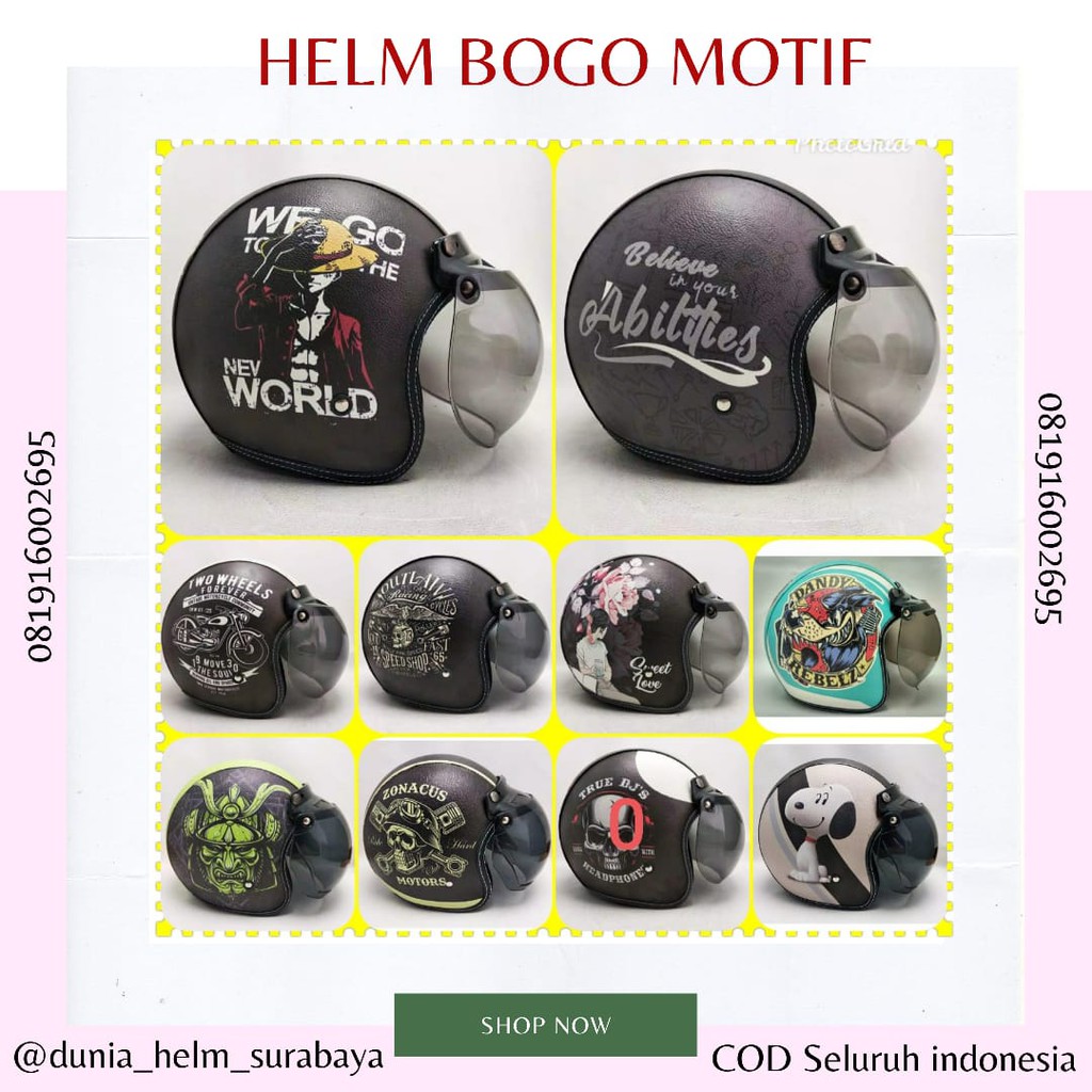 HELM BOGO DEWASA FULL LEHER / HELM BOGO MOTIF / HELM MOTIF / HELM BOGO / BOGO DEWASA