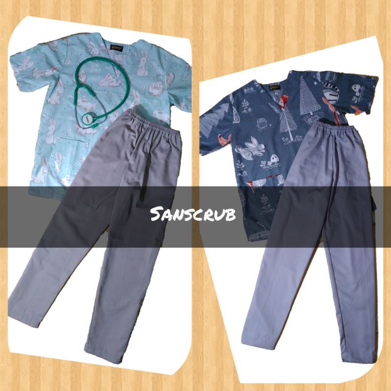 SET BAJU MEDIS/ BAJU DOKTER/DOKTER HEWAN/SCRUBSUIT/BAJUMEDISMOTIF