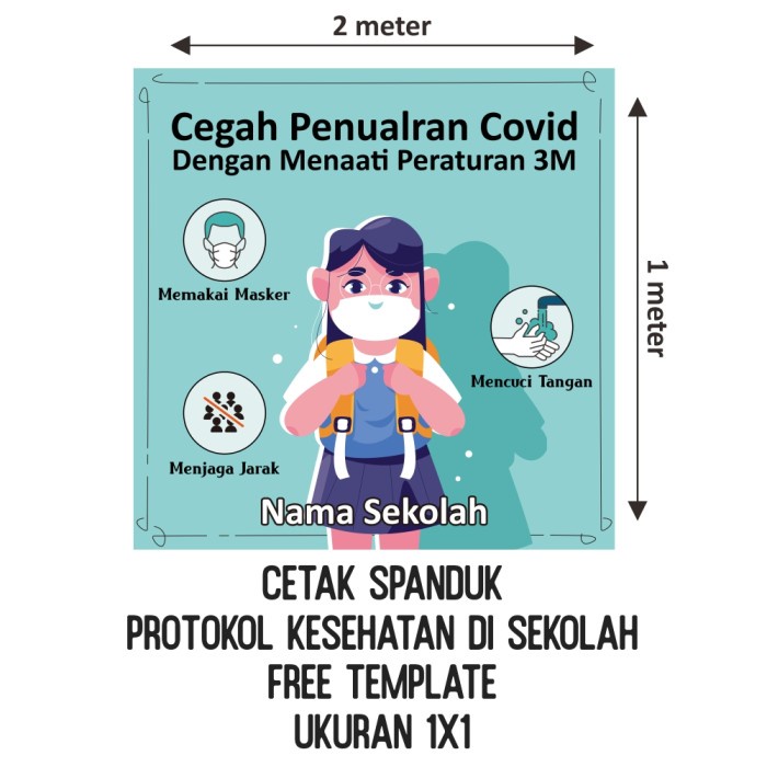 Cetak Spanduk / Banner Protokol Kesehatan Di Sekolah - Ukuran 1x1 Elegan
