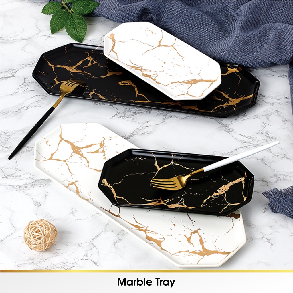 Nampan Nordic Marble Marbel Ceramic Tray Bulat Keramik