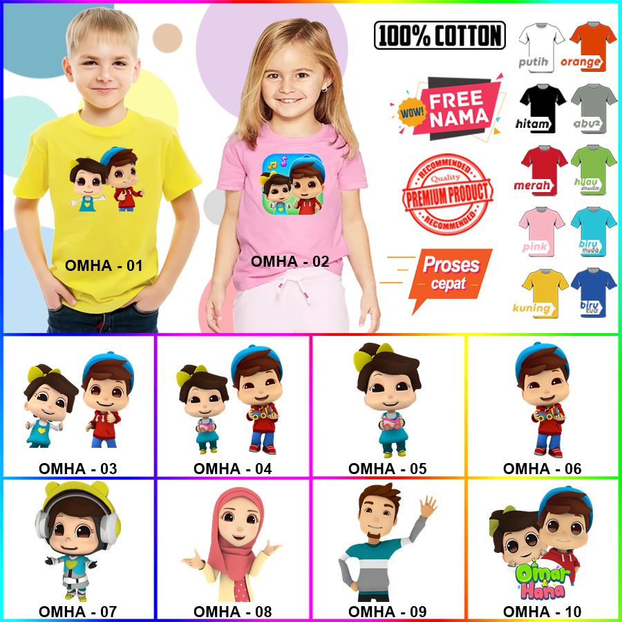 Baju Kaos ANAK DAN DEWASA OMAR DAN HANA COUPLE (FREE NAMA)