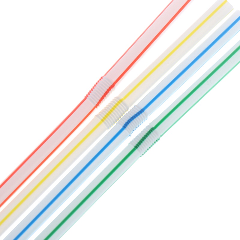 100pcs Sedotan Plastik Flexible Sekali Pakai Motif Garis Warna Pelangi