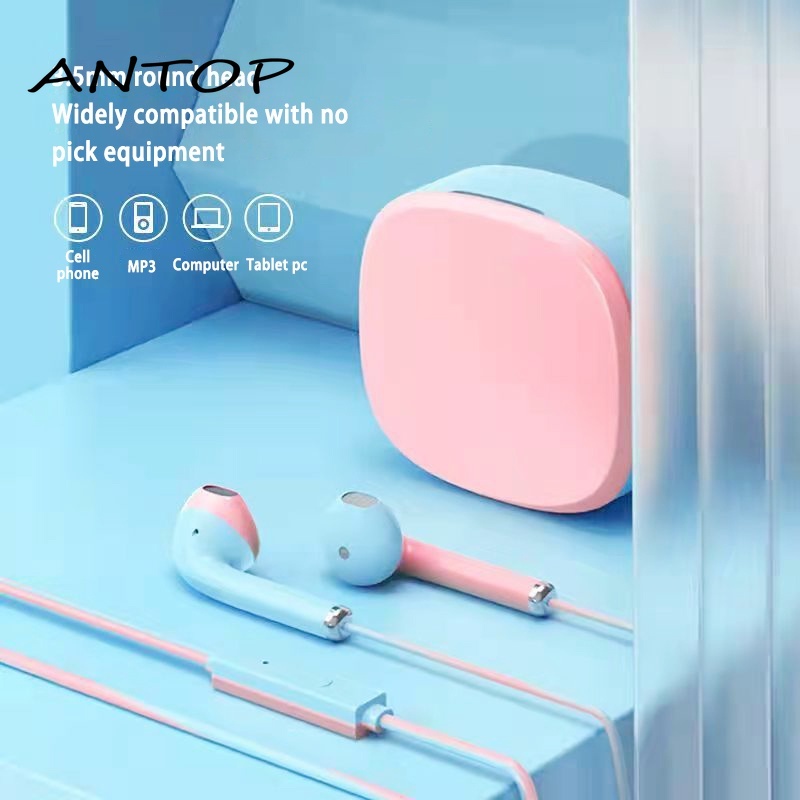 Fashion Headset Kabel In-Ear Blok Warna Baru Headset Stereo Dengan Mikrofon ANTOP