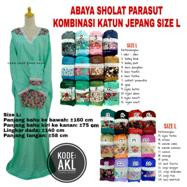 Mukena Ponco Traveling Parasut Katun Jepang L