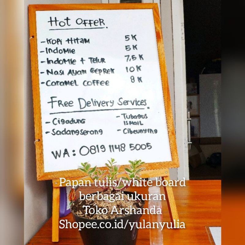 

MENARIK Papan tulis 32x42 white board+ standing free spidol+penghapus+Tali .