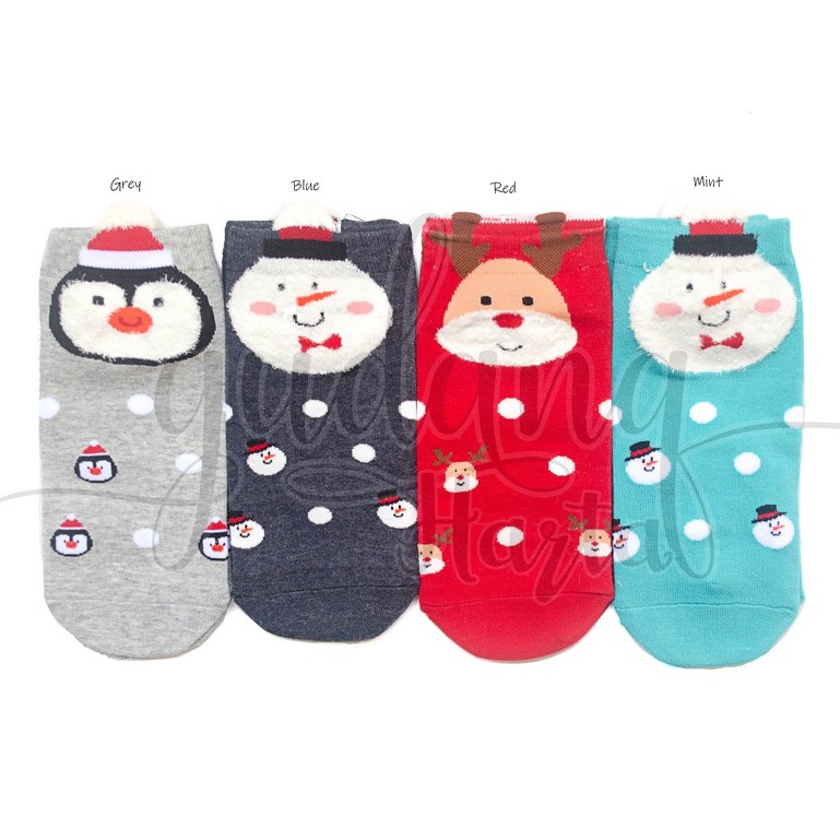 Kaos Kaki Pendek Natal Kepala Hidden Socks Head Christmas Pinguin Deer Snowman GH 103622