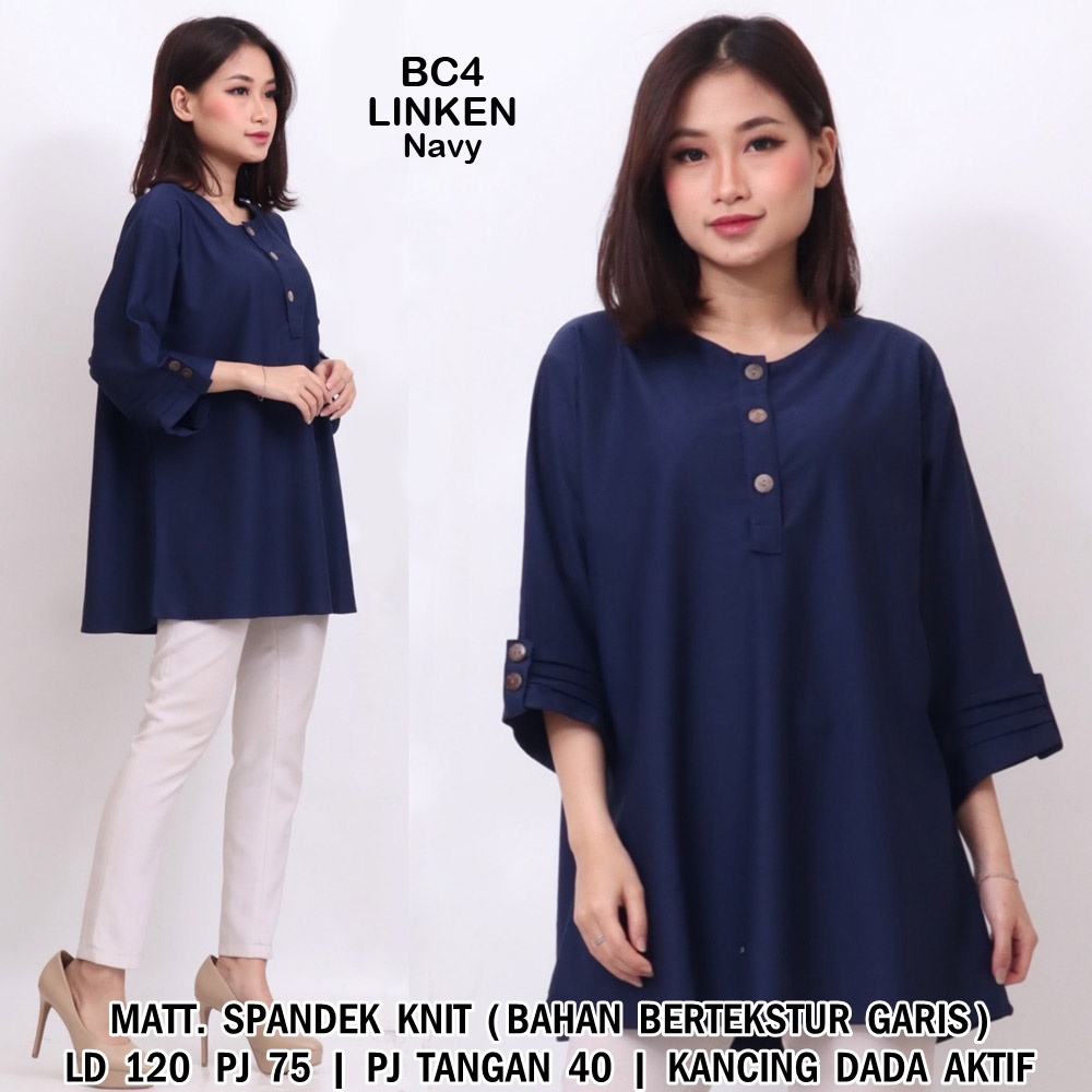 BIGCLO - (COD) LD 120cm Blouse Jumbo Wanita BC4 Baju Atasan Bigsize Lengan Panjang-Linken (Navy)