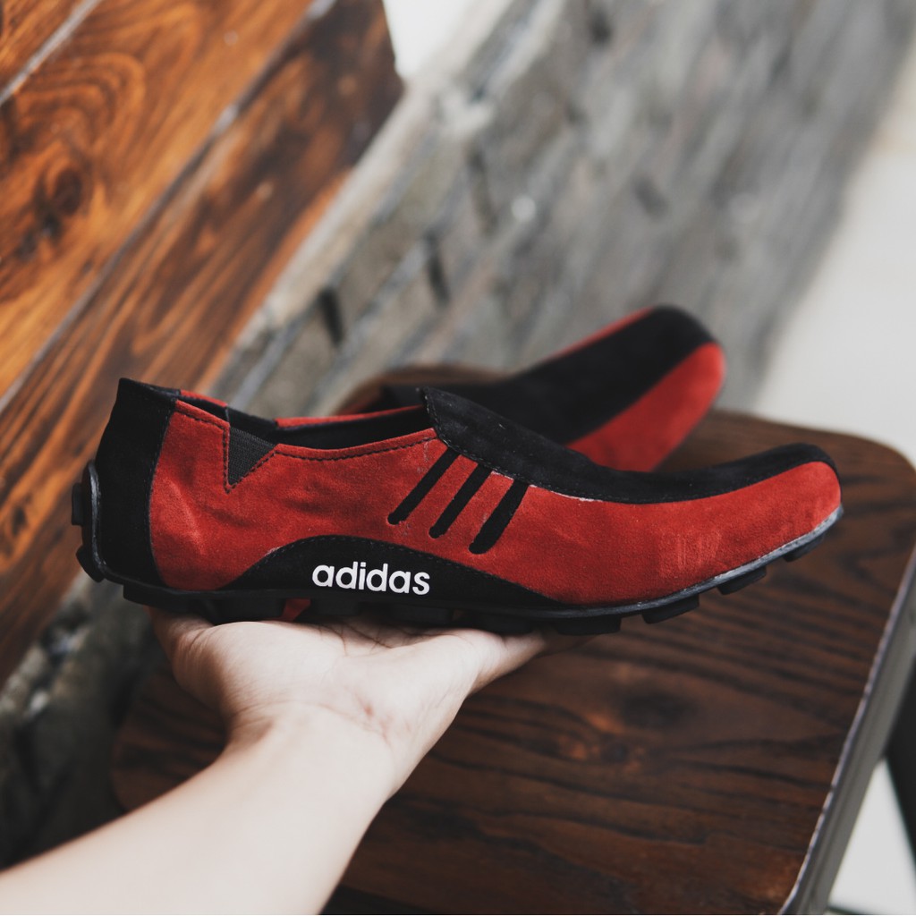 MS Shop - Sepatu Keren Slip On Pria Adidas Neymar Hitam Merah Slop Suede Kasual Selop Santai Cowok