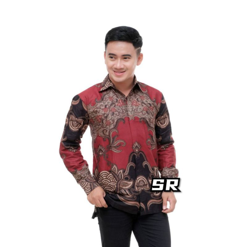 Batik Couple | Batik Couple Modern | Baju Batik Couple | Batik Tunik Couple-K. Bintoro merah