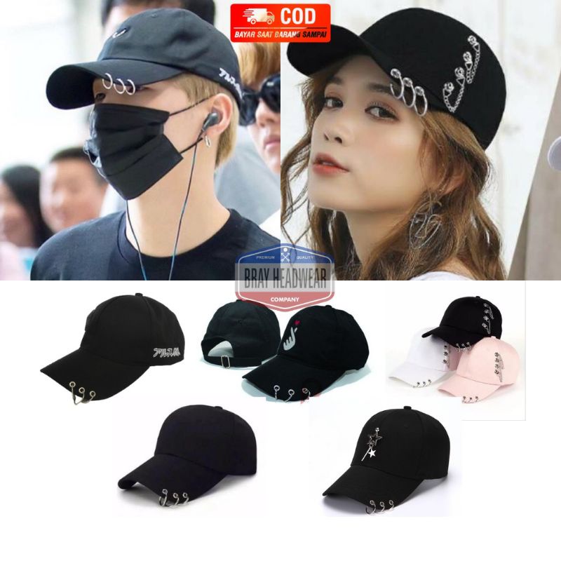 topi baseball ring besi/ topi Korean/topi anting rantai K-pop unisex kualitas