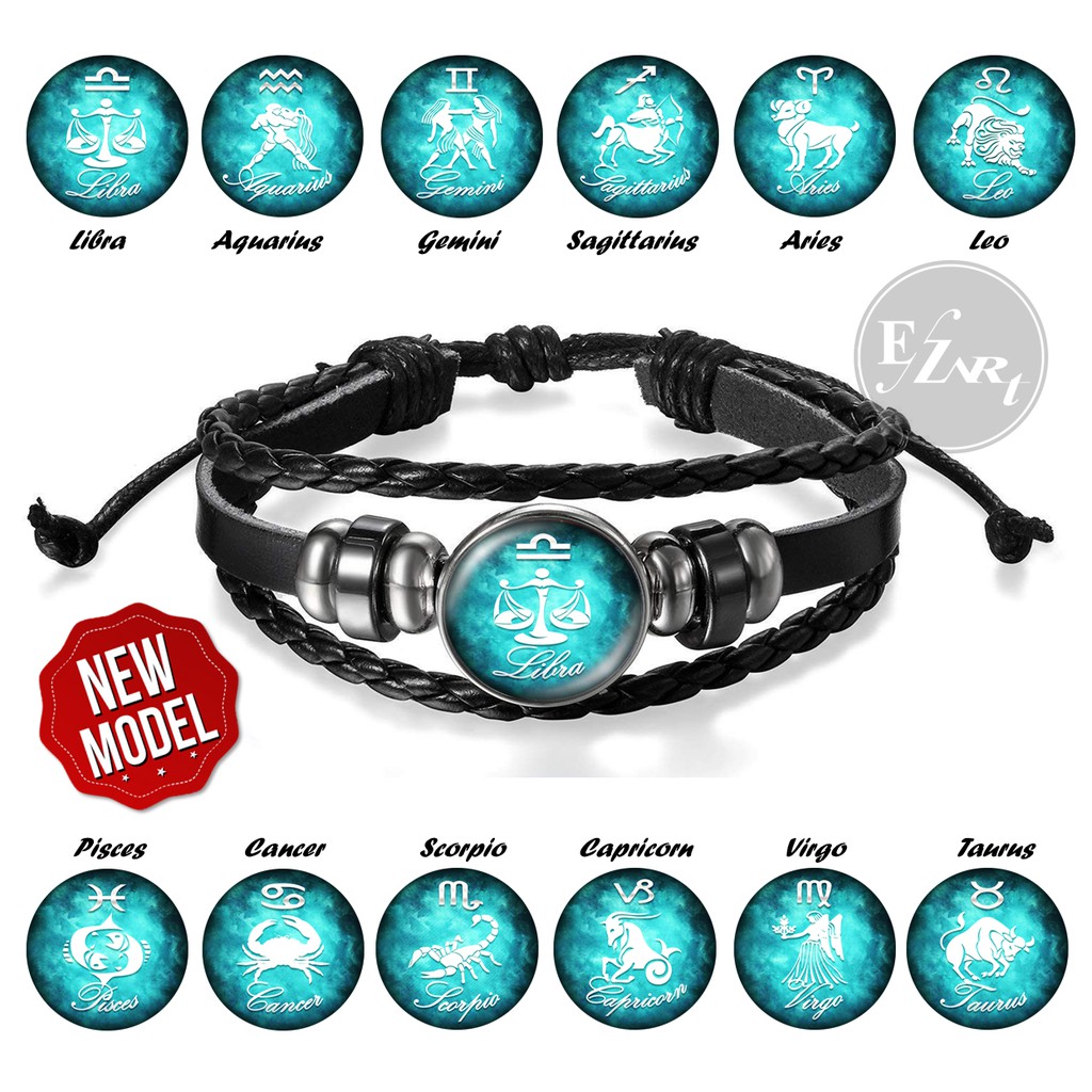 GELANG ZODIAK MODEL TERBARU 12 SIMBOL ZODIAC HOROSCOPE BAHAN KULIT MULTILAYER