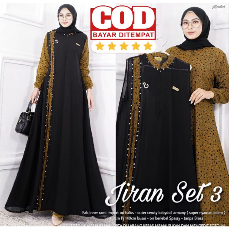 Gamis Wanita Jiran Set 3 Katun Rami Combi Ceruty