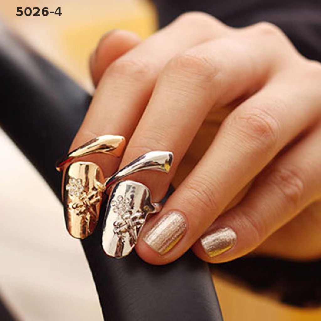 5026-4 1pc New Fashion Delicate Dragonfly Rhinestone Flower Finger Nail Ring 2 Colors 5026-4