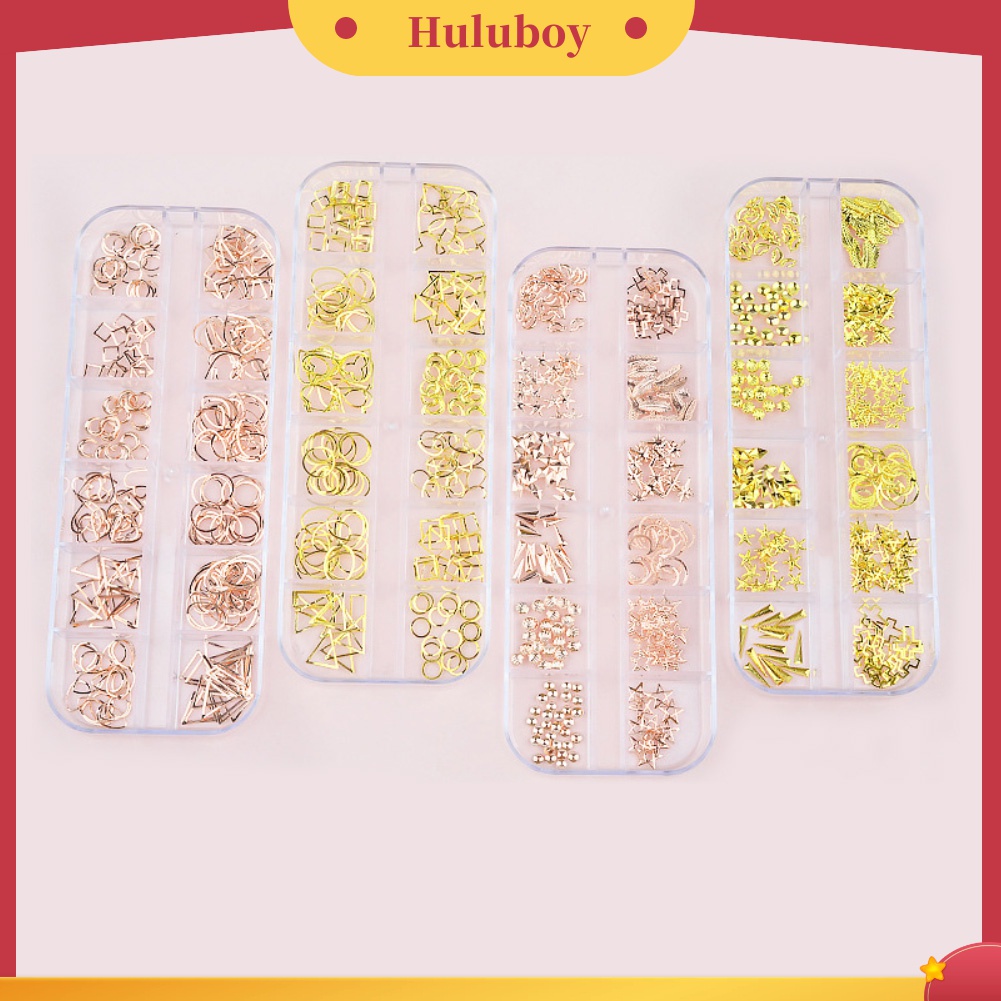 Huluboy Huluboy♡ Sequin Metal Hollow Bentuk Campur Untuk Dekorasi Nail Art DIY