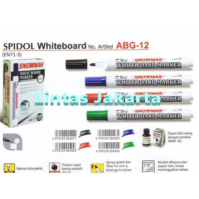 Spidol Board Marker Type ABG 12 Merk Snowman